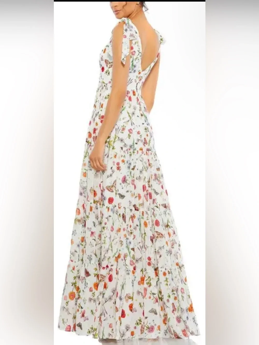 Floral Print Sleeveless Soft Tie Shoulder Gown